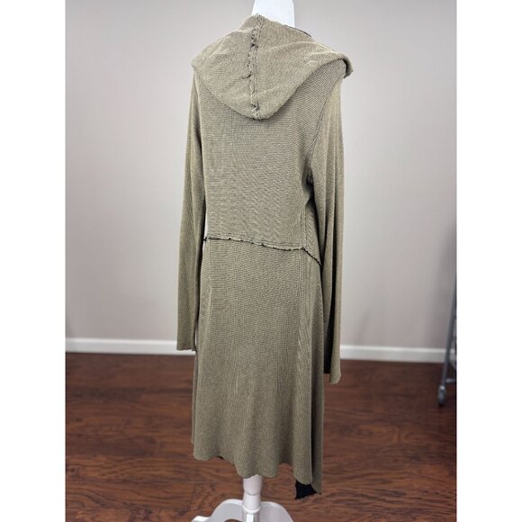 Cut Loose M Green Hooded Cardigan Jacket Drape Front Boho Longline Asymmetrical - Picture 4 of 16